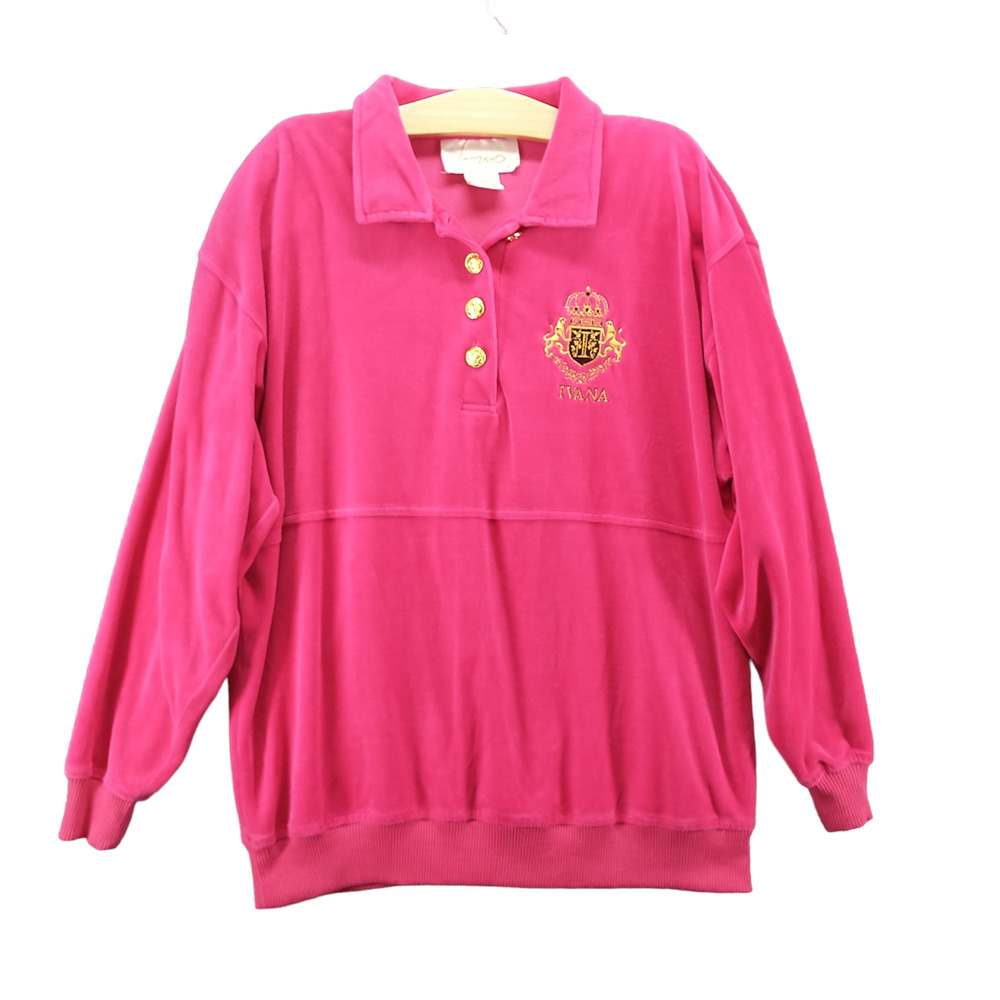 Ivana Womens Fleece Polo Shirt Pink Large Pullover Logo Embroidered Vintage